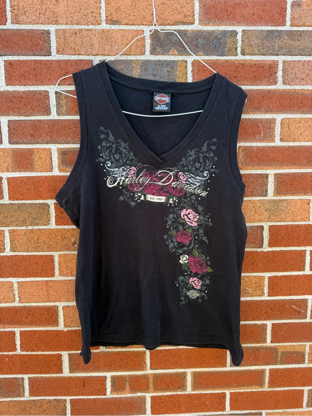 Harley-Davidson Boston Floral Rhinestone Sleeveless Tank Top 2X